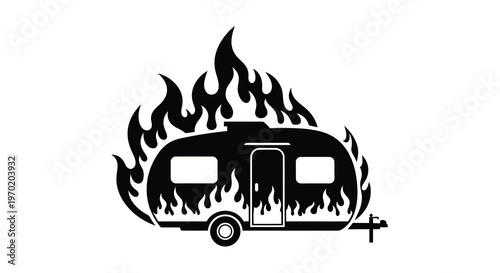 Fiery camper trailer design with flame details a striking silhouette