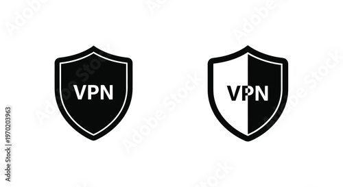 Two shield icons with vpn text contrasting designs black silhouette