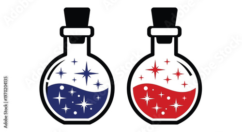 Two potion bottles with magical contents a striking silhouette