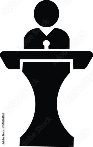 Professional Speaker at the Podium – Public Speaking, Leadership, Motivational Speech, Conference Presentation, Seminar, and Keynote Address Vector Design for Events, and Public Speaking Training