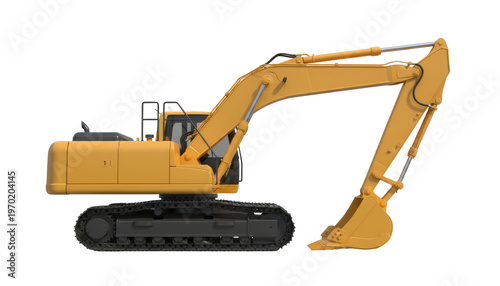 Heavy Duty Excavator: A powerful yellow excavator, captured in a pristine photorealistic manner. It signifies strength and utility.