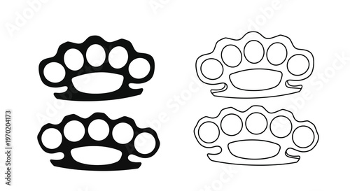 Pair of brass knuckles depicted in a stark black silhouette
