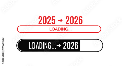 Time progression graphic with loading bars representing 2025 to 2026 silhouette