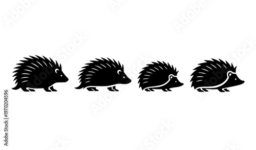 Minimal Porcupine and Hedgehog Silhouette Vector Set in Flat Black Style for Wildlife Design