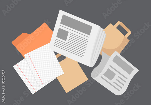 Waste paper. Vector flat cartoon hand-drawn illustration.