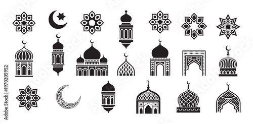 Islamic decorative elements mosque domes archways star moon lantern ornament
