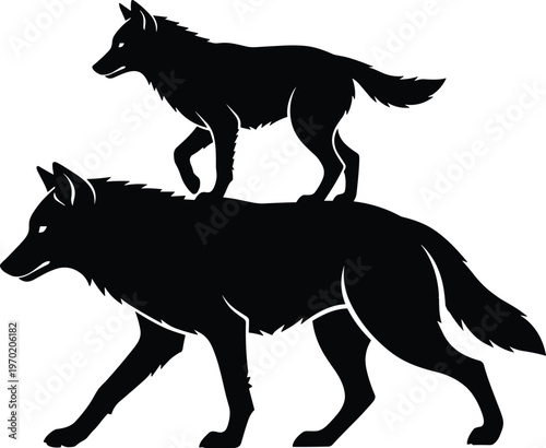 Wolf silhouettes set, wild animal pack illustration, predator canine design, forest wildlife symbol, flat vector illustration, isolated nature graphic collection