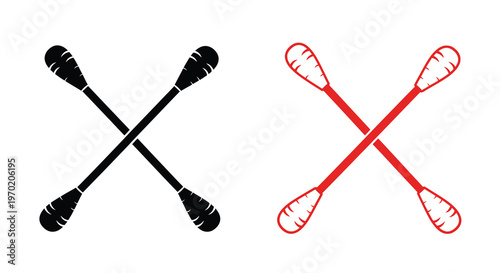 Two crossed lacrosse sticks in contrasting colors a striking silhouette