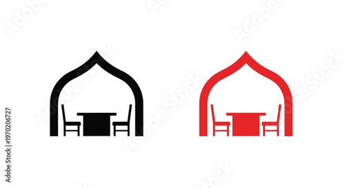 Two dining room designs a black and a red version silhouette