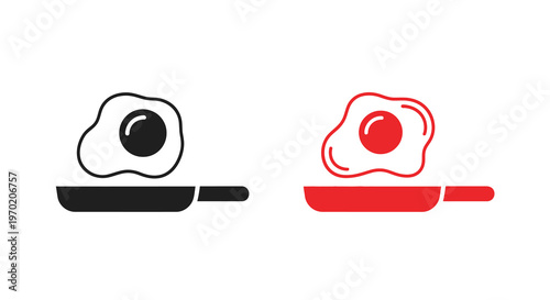 Two fried eggs in pans one black and one red silhouette