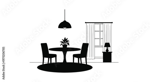 Minimalist dining room interior with furniture a flat style silhouette