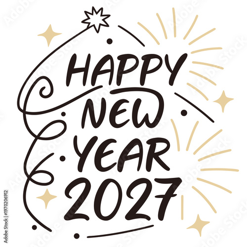 Happy New Year 2027 in black and beige black text beige stars