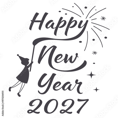 Happy New Year 2027 with fireworks celebration party