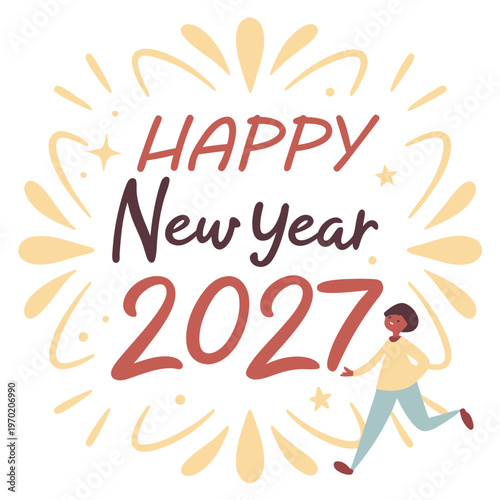 Happy New Year 2027 Running Person celebration holiday