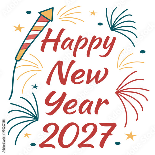 Happy New Year 2027 fireworks celebration party