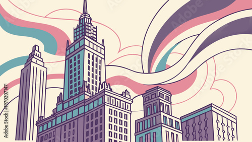 Artistic painting of skyscrapers.Abstract style. Cityscape panorama.