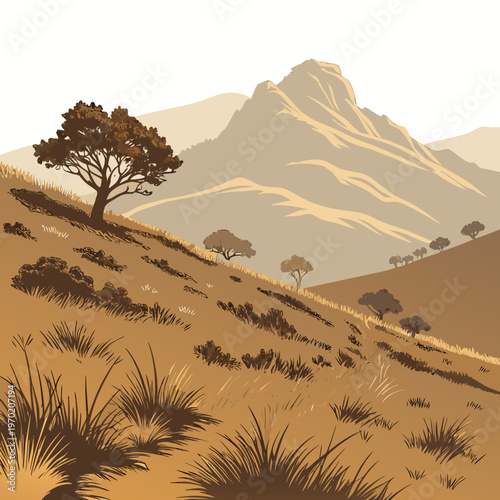 Mountain Landscape with Trees and Hills nature