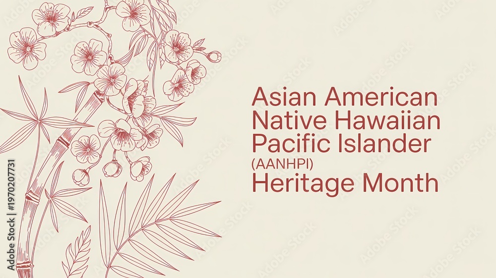 Obraz premium Asian american native hawaiian pacific islander aanhpi heritage month greeting card with cherry blossoms and bamboo illustration