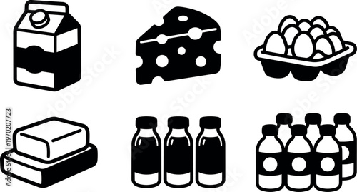 Black and white dairy milk cheese butter and eggs vector art