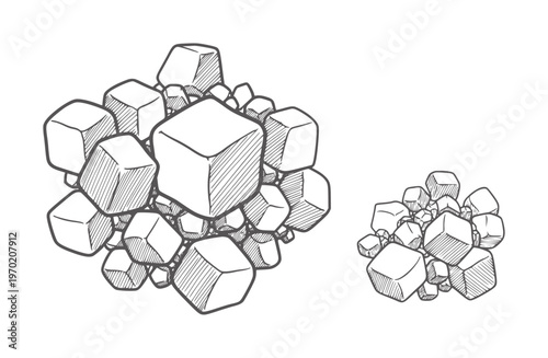 Two clusters of hand drawn cubes in style geometric abstract monochrome