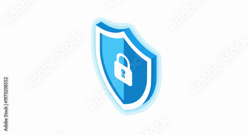 Blue 3D Isometric Shield with Padlock Icon Isolated on White Background - Concept for Cybersecurity, Data Protection, and Network Security