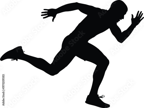 A black silhouette of a man running