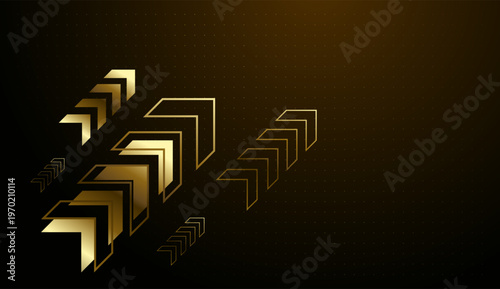 The upward direction of each gold arrow reflects a successful business strategy and a thriving finance sector. with Bright gold arrows moving upward represent