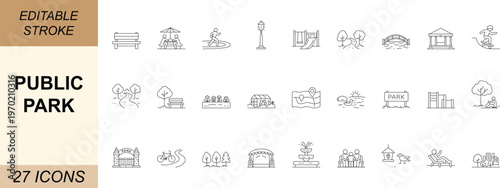 Fotografia Public park line icon set