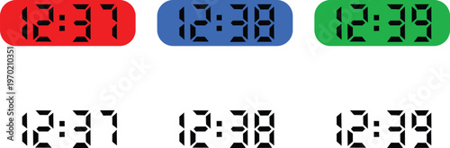 Digital Clock Vector Icon Set with LCD Seven-Segment Display Numbers
