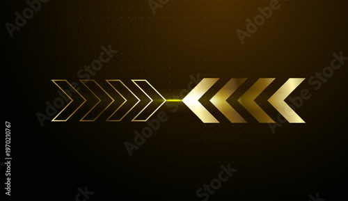 Two gold arrow sets converge, symbolizing a strategic business merger and shared finance goals. and Though pointing horizontally, these gold elements represent the upward