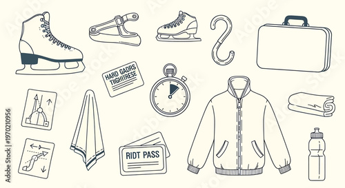 Sketch collection of winter accessories and clothing isolated on transparent background