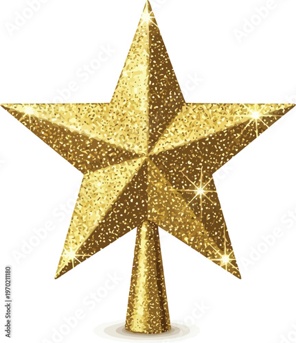 Sparkling gold glitter Christmas tree topper star a festive vector illustration for holiday decorations and seasonal design projects isolated on white background
