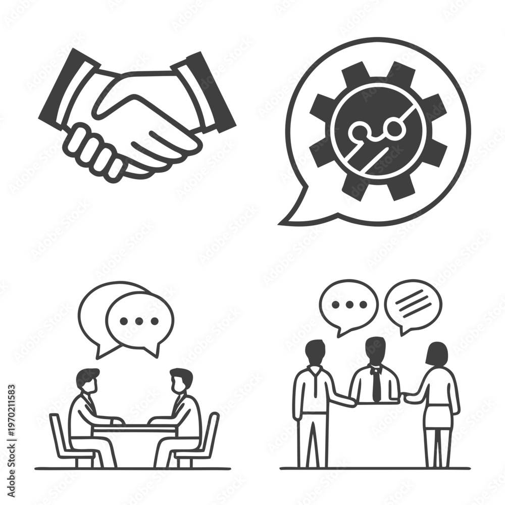 Obraz premium Business communication and teamwork handshake gear conversation