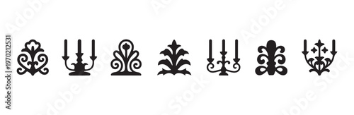 Vintage ornate symmetrical decorative elements and candelabra vector ornaments