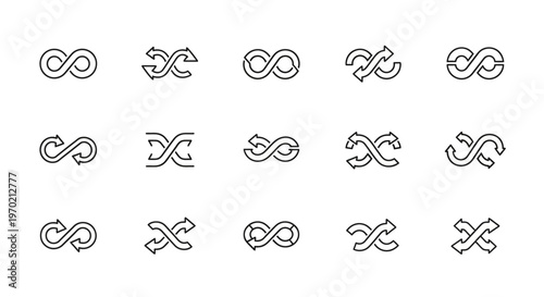 Infinity symbol with arrows vector icon set. Endless loop cycle signs collection.