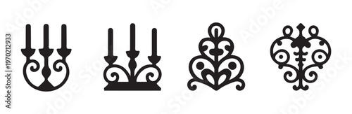 Ornate symmetrical candelabra and decorative baroque floral elements vector