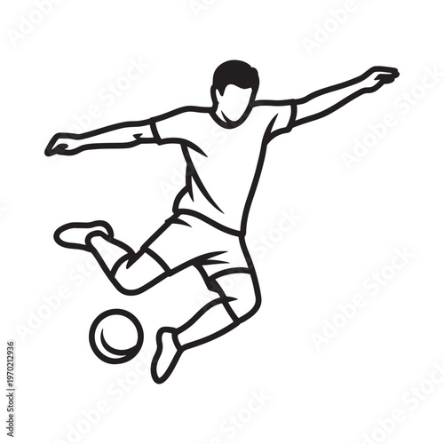 A dynamic illustration of a soccer player kicking the ball mid air