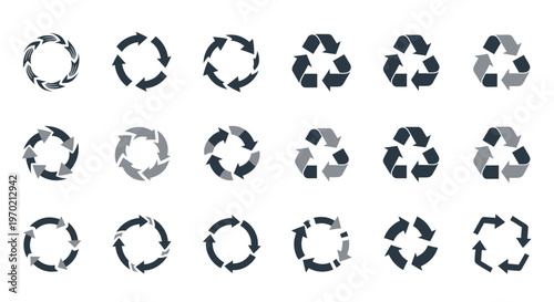 Recycle Symbols and Circular Arrows Set for Sustainability and Environmental Concepts