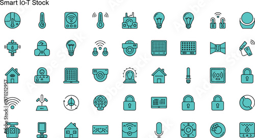 Smart IoT technology line icon set featuring sensors automation devices connectivity smart home monitoring and internet of things