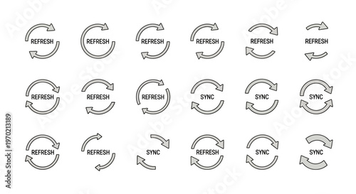Refresh and Sync Icons Set. Update, Reload, Cycle, and Synchronization Arrow Symbols.