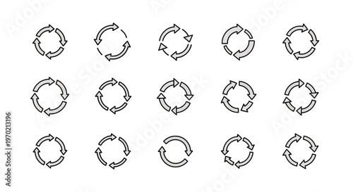 Refresh Reload Cycle Arrows Icons Set - Vector Collection of Repeat and Loop Symbols