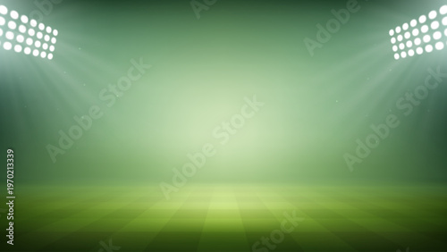 Green Stadium Arena Background With Bright Floodlights