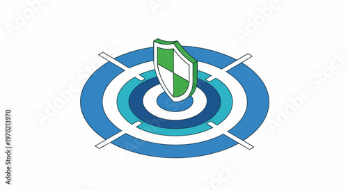 Isometric Cybersecurity Shield on Bullseye Target Concept for Data Protection and Information Security
