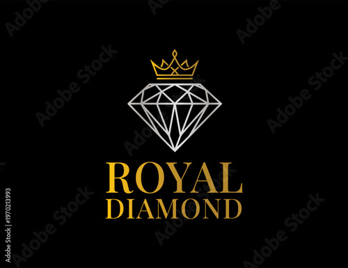 Luxury Diamond Logo with Crown, Royal Jewelry Logo Design, Elegant Gold Black Branding, Premade Logo, Boutique Business Logo