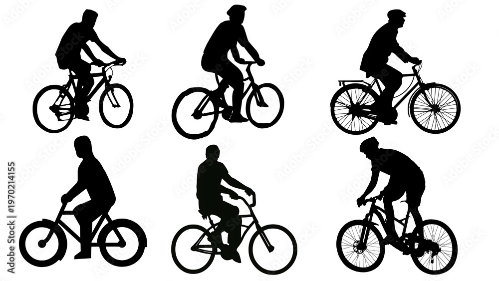 Obraz premium Cyclist Silhouettes Collection Riding Bicycle Icons Set