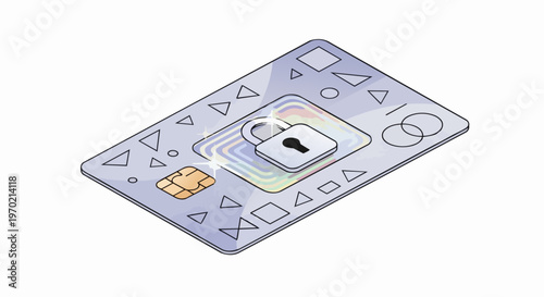 Isometric Credit Card with Padlock Icon Representing Secure Online Payments and Financial Data Protection