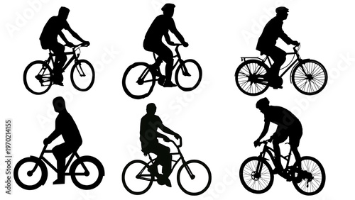 Cyclist Silhouettes Collection Riding Bicycle Icons Set