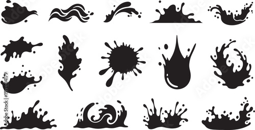 Collection of Black Ink and Water Splash Vector Silhouettes