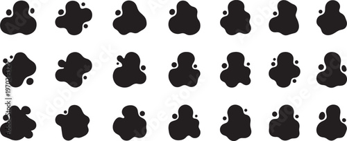 Collection of abstract black ink blot shapes on a white background