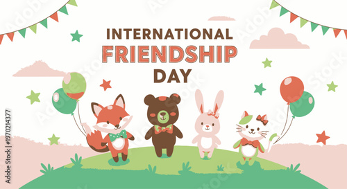Friendship Day Celebrating international friendship across the globe with colorful characters Vector